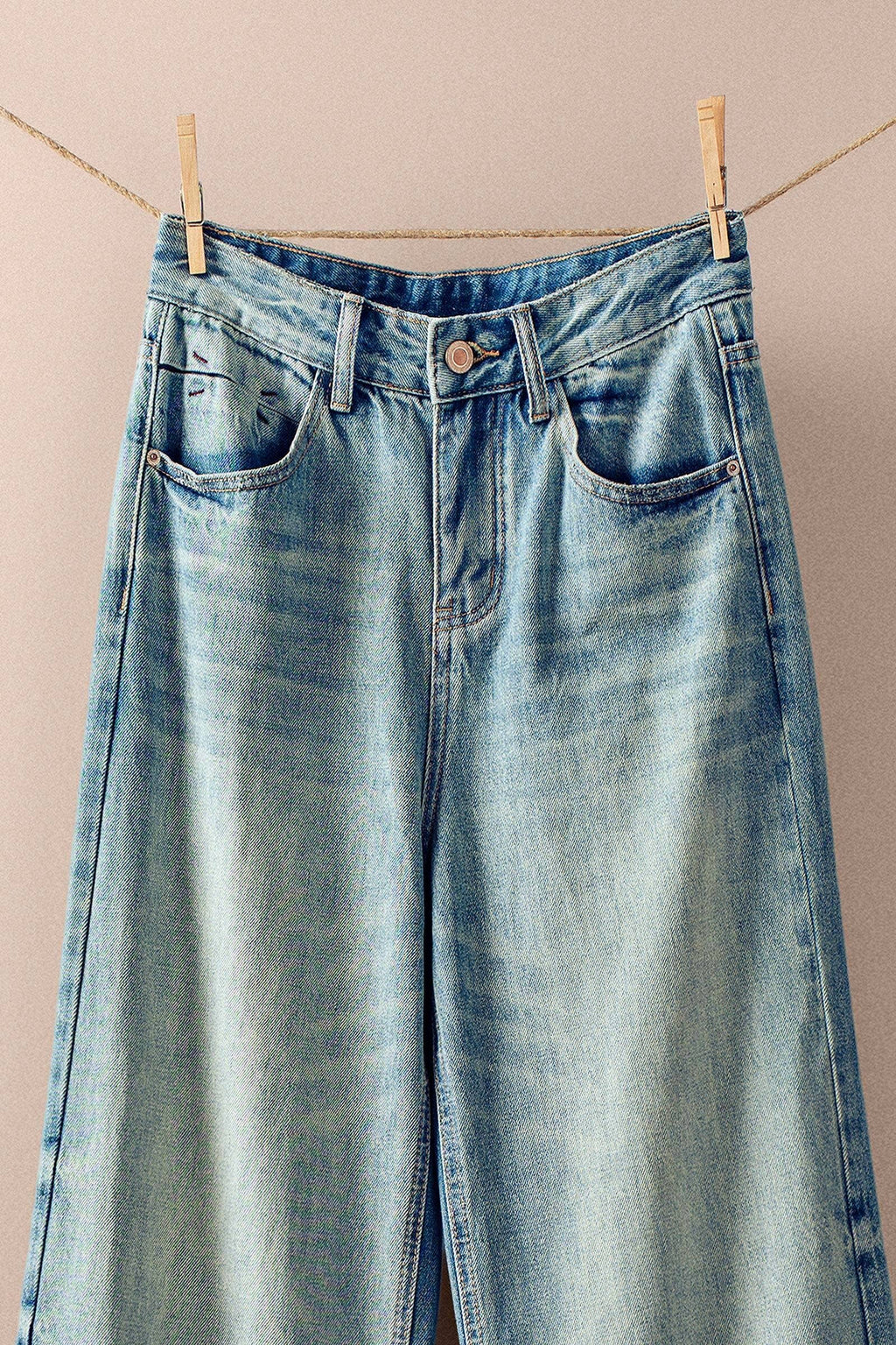 Vintage Wash High Waist Straight Leg Jeans