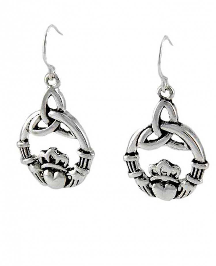 Trinity Claddagh Metal Dangle Earrings