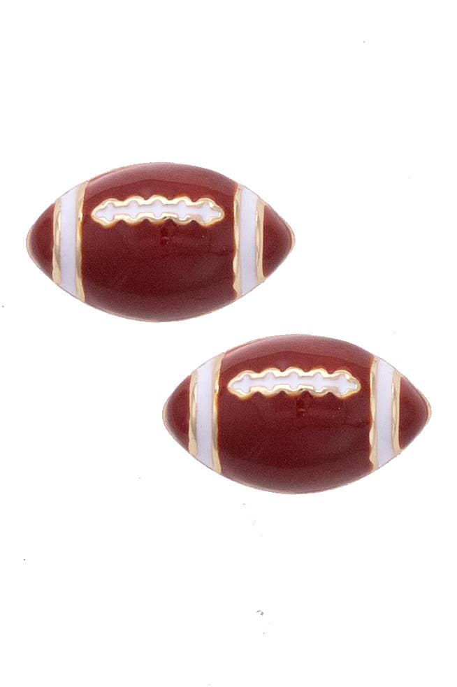 Football Enamel Stud Earrings in Brown/White