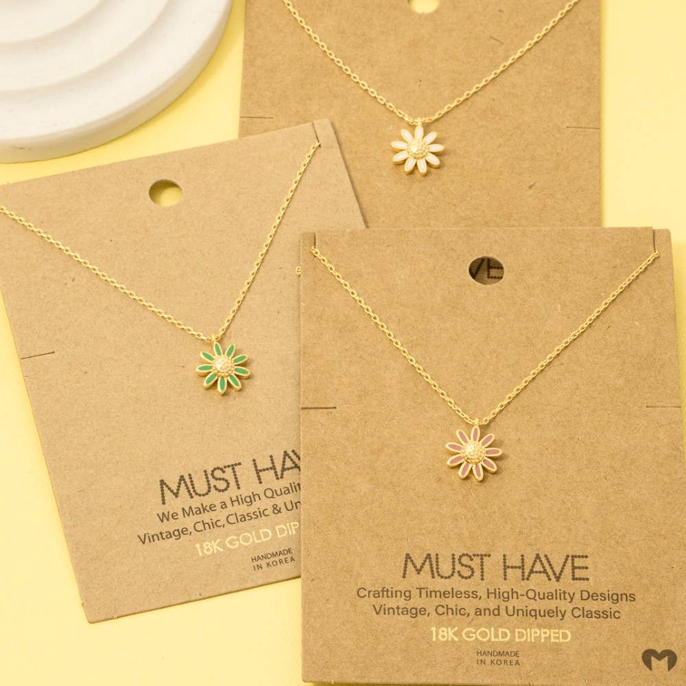 Gold Dipped Daisy Flower Pendant Necklace