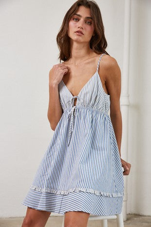 Striped Contrast Tie Front Mini Dress