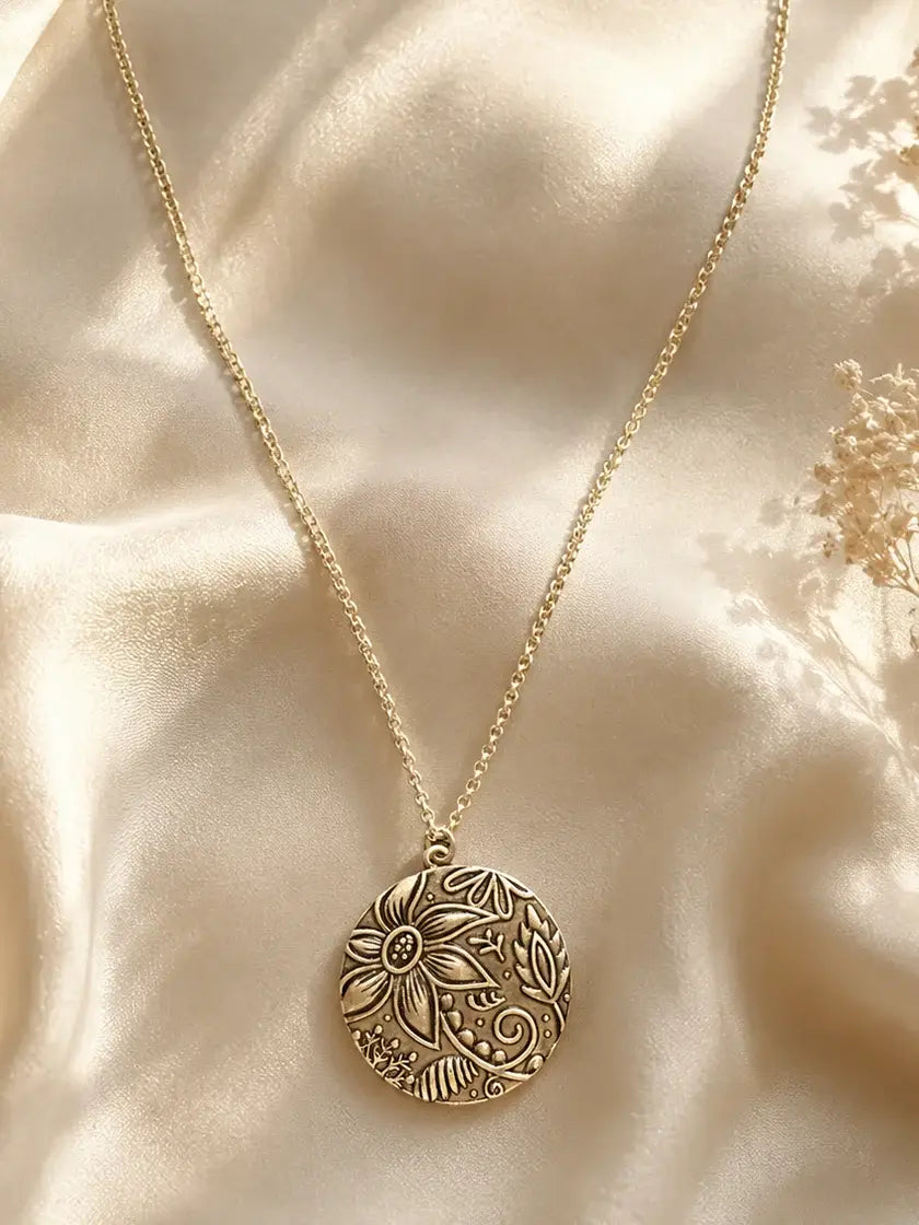 Antique WornSun Flower Metal Necklace