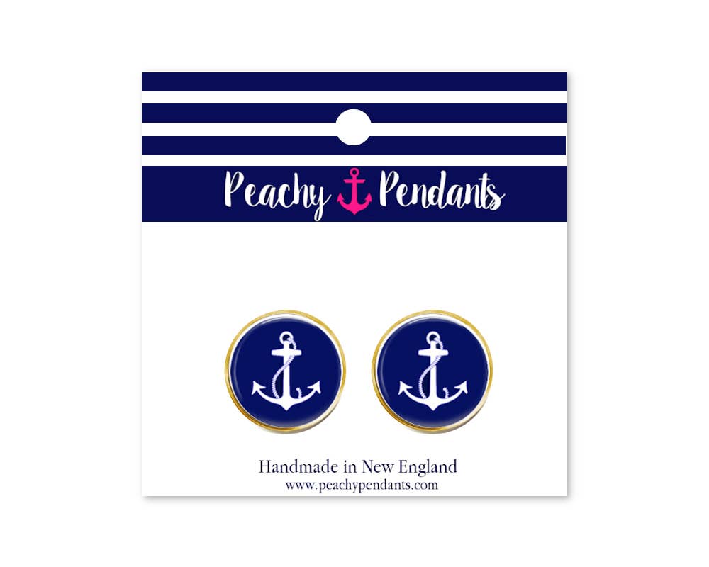 Earrings - Studs - Navy Anchor