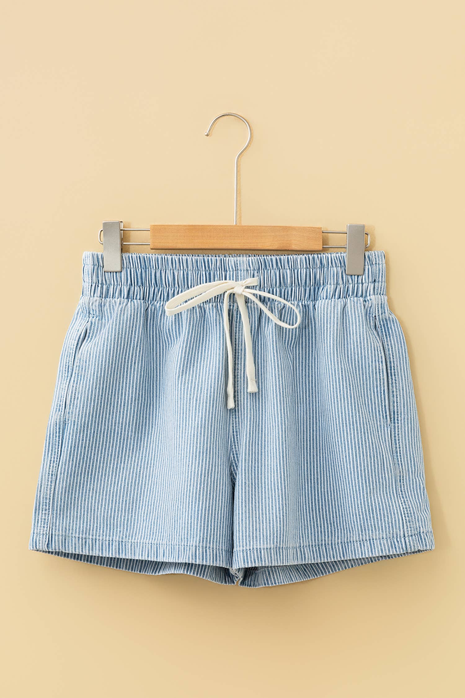 Stripe Drawstring Elastic Waist Casual Denim Shorts