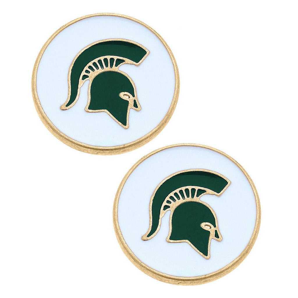 Michigan State Spartans Enamel Disc Stud Earrings in White