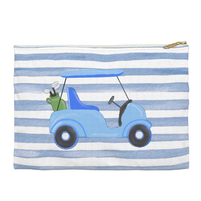 Canvas Pouch - Blue Stripes with Blue Golf Cart