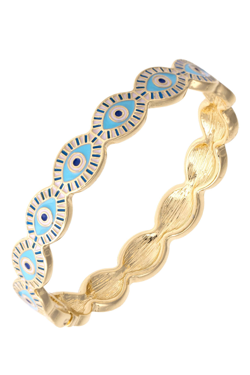 Evil Eye Outline Hinge Bangle in Shiny Gold