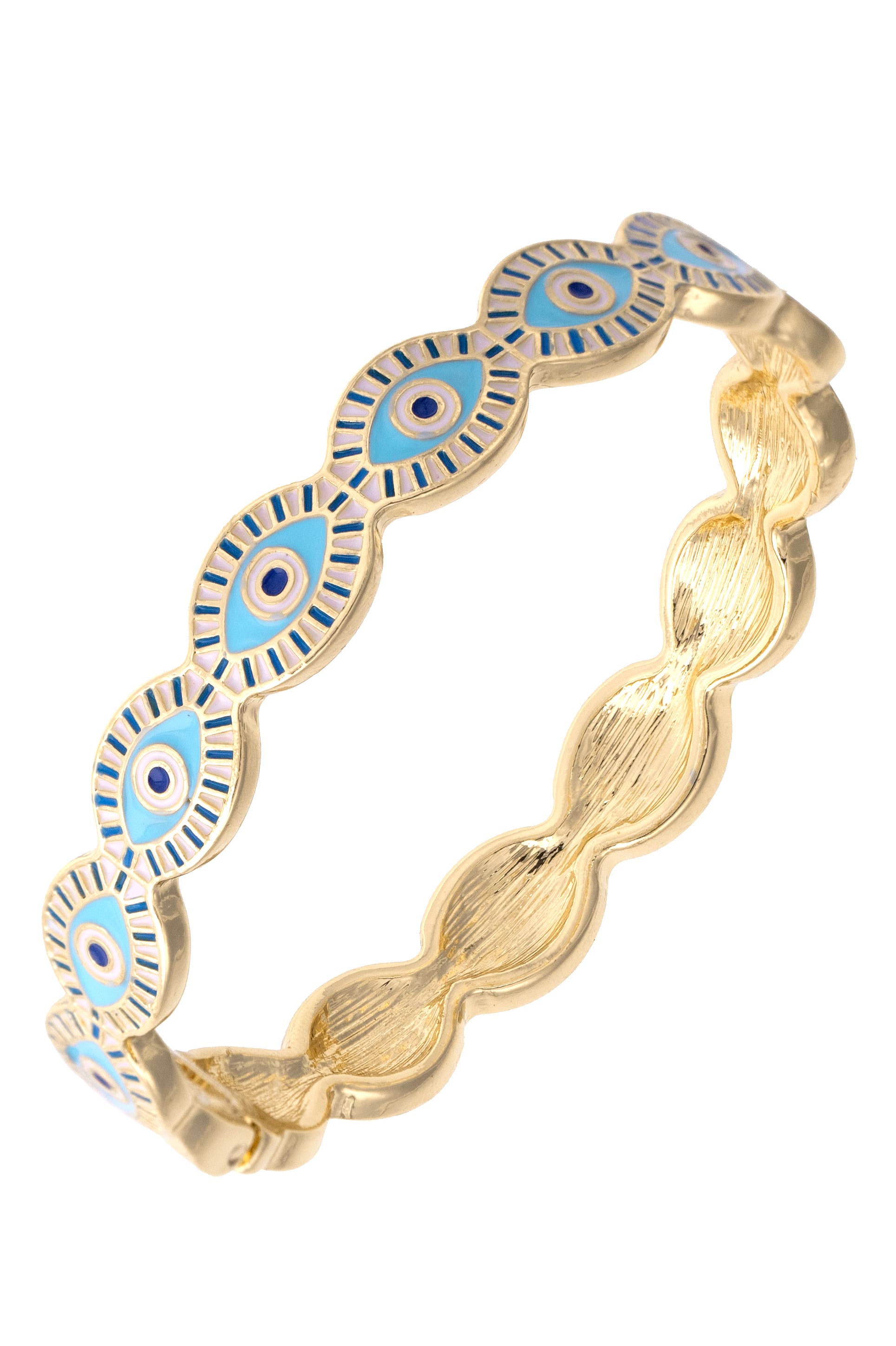 Evil Eye Outline Hinge Bangle in Shiny Gold