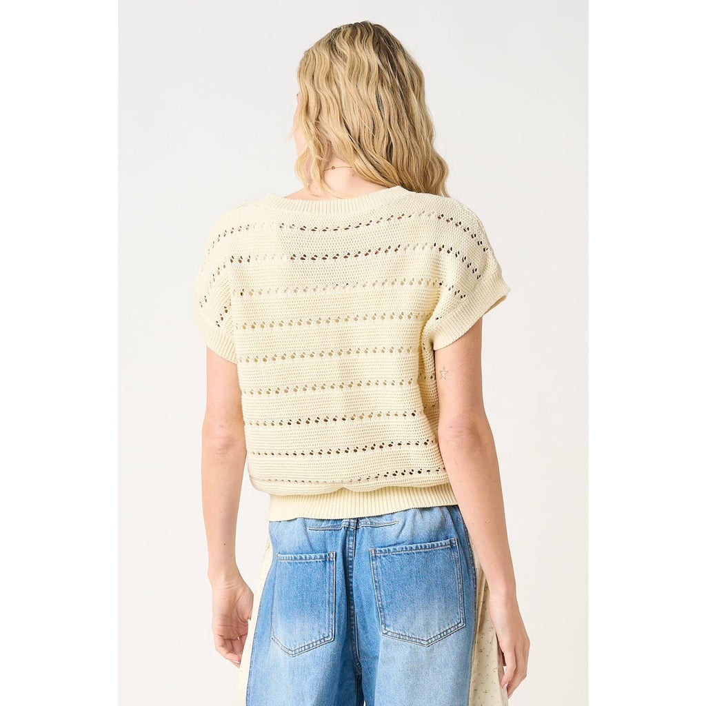 AMERICAN FLAG PATCH SHORT SLEEVE KNIT SWEATER TOP