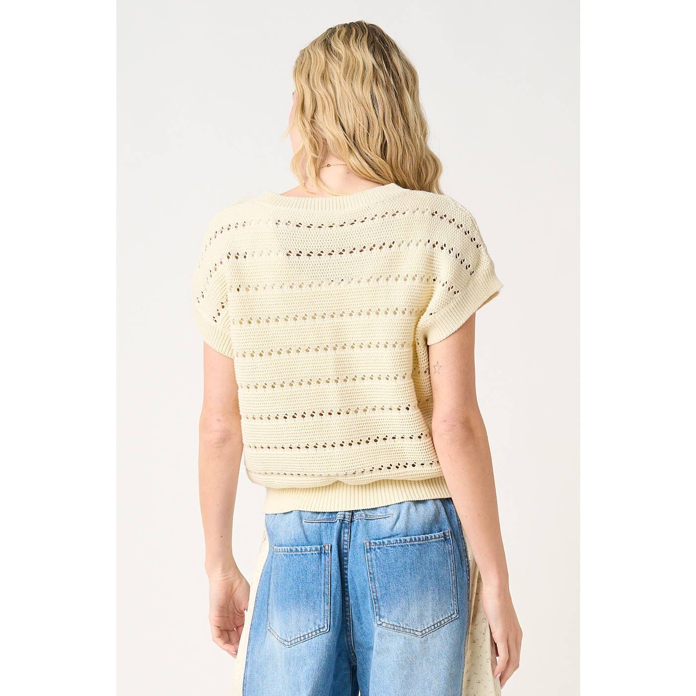 AMERICAN FLAG PATCH SHORT SLEEVE KNIT SWEATER TOP