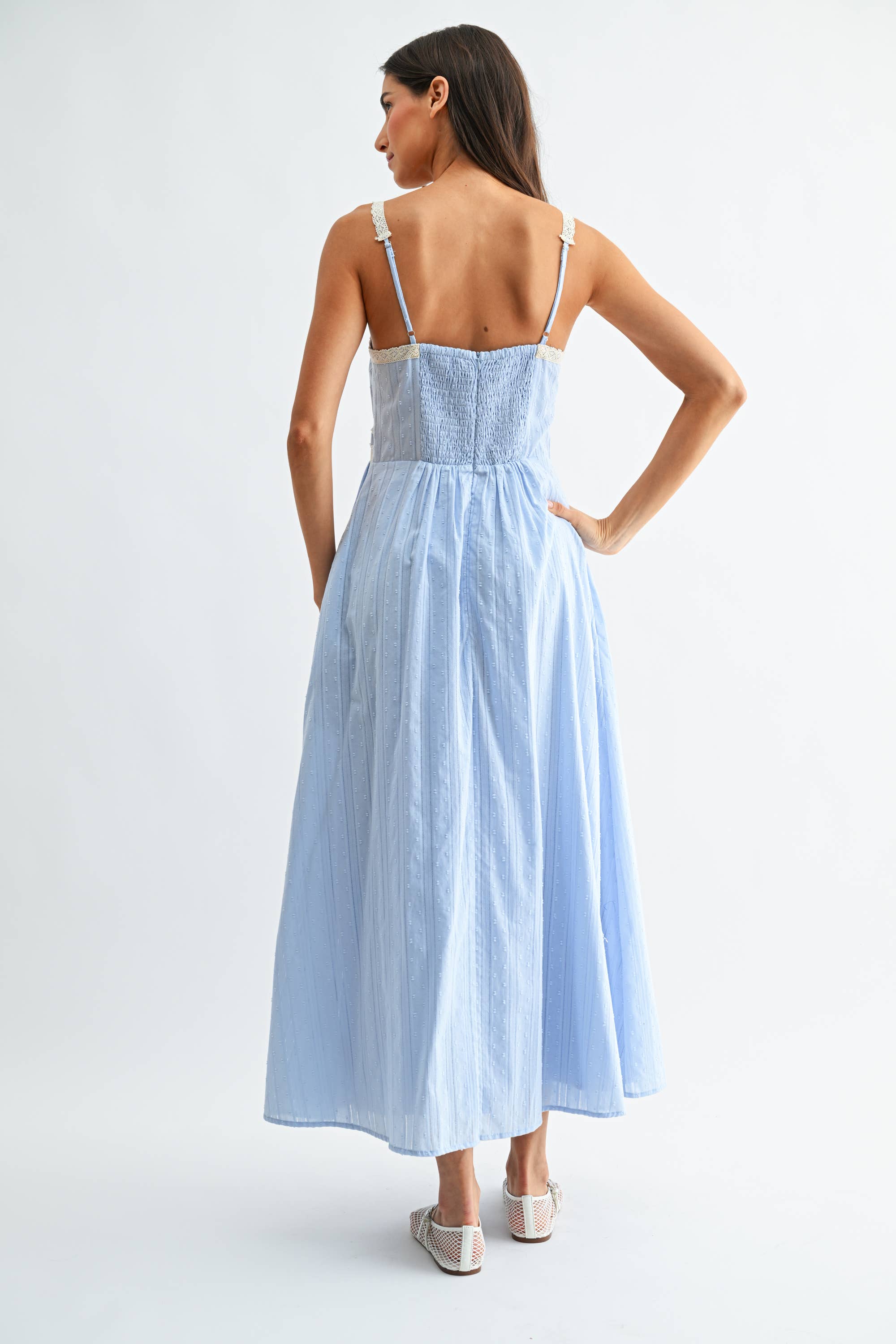 Breezy Blue Lace Trim Maxi Sundress