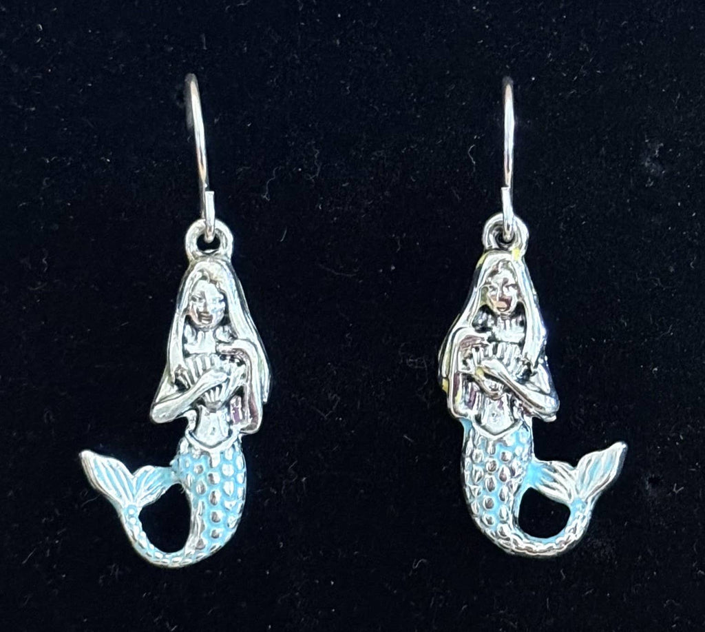 Silver_Turquoise_Yellow 3D Mermaid Metal Earrings