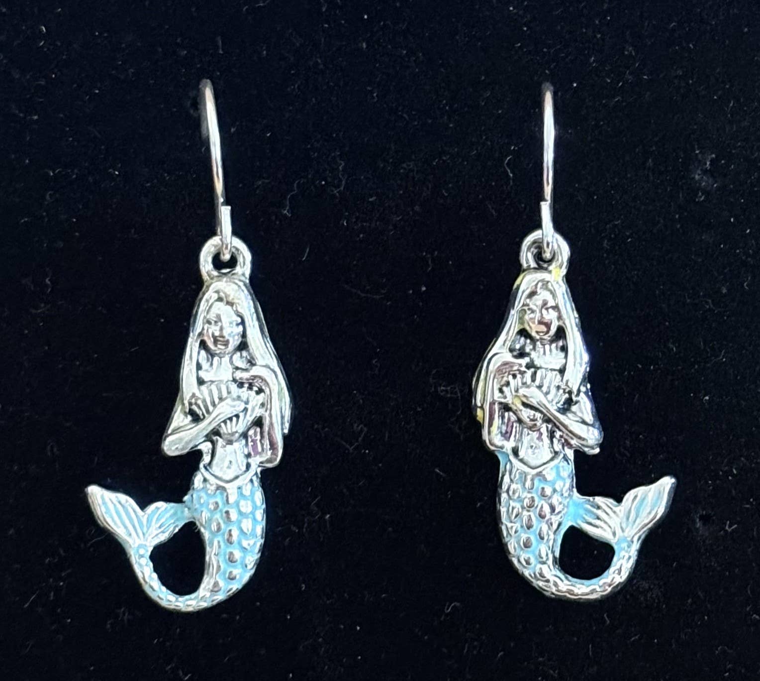 Silver_Turquoise_Yellow 3D Mermaid Metal Earrings