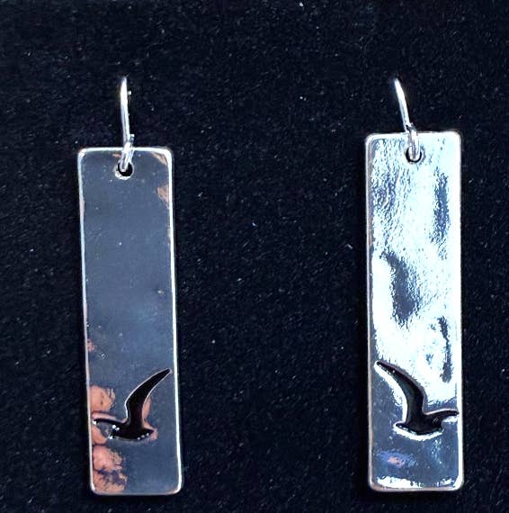 Long Rectangle Sea Life Seagull Gull Bird Earrings
