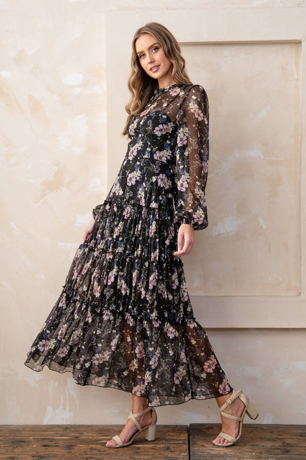 FLORAL PRINT SWEEHEARTNECK DRESS