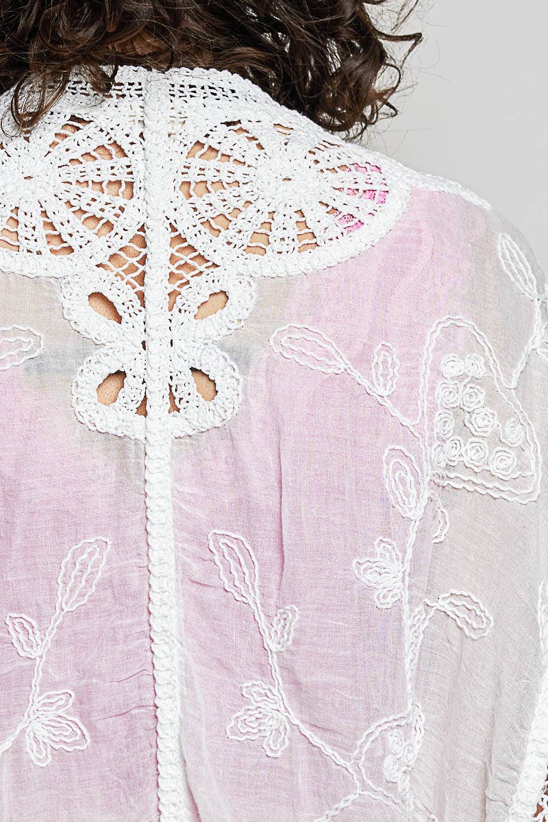 Batwing Sleeve Button Down Solid Crochet Cardigan Top
