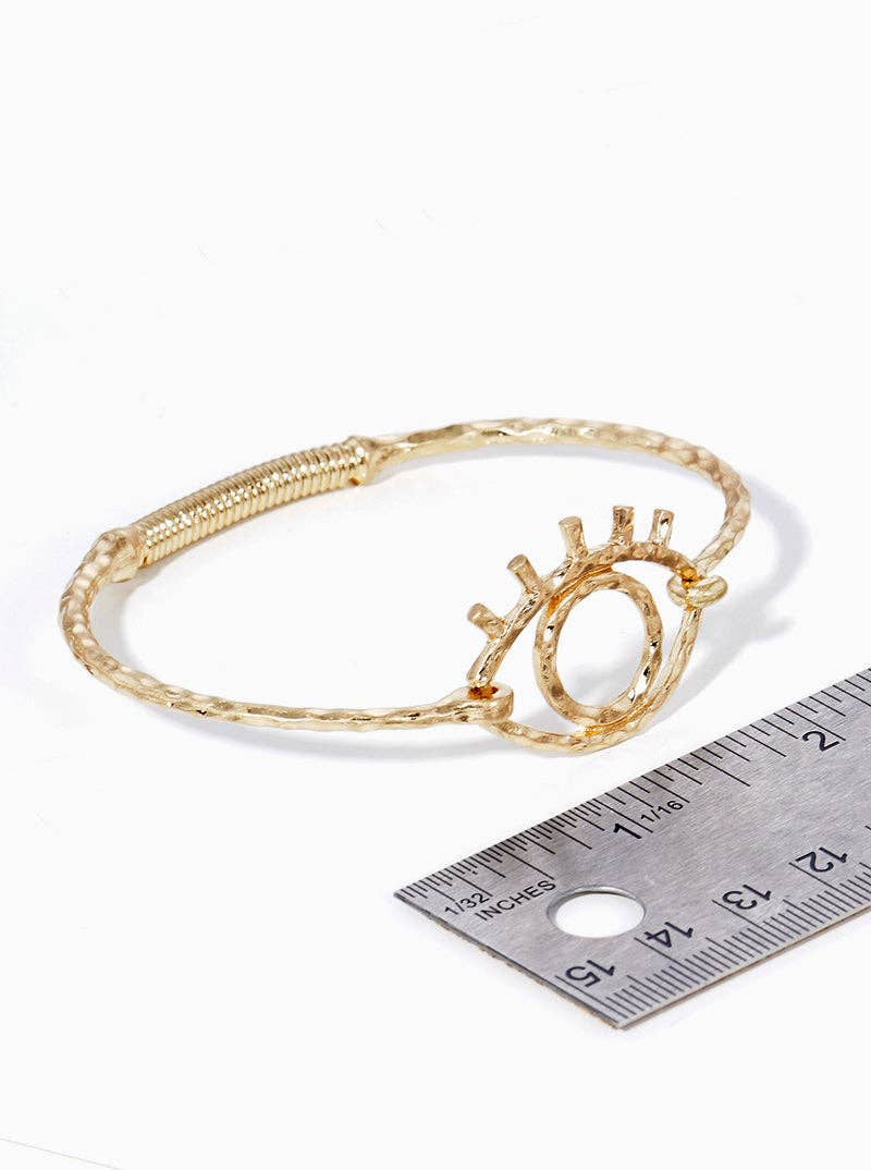 Hammered Metal Evil Eye Spring Hook Bangle Bracelet