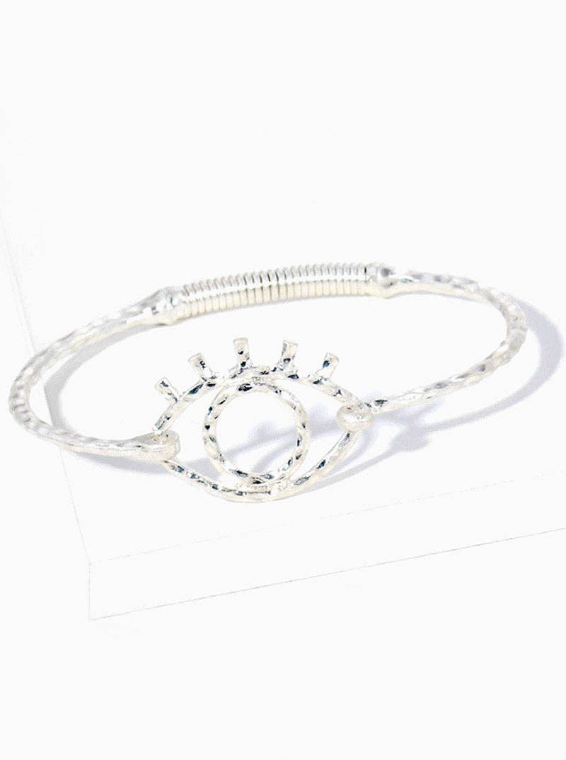 Hammered Metal Evil Eye Spring Hook Bangle Bracelet