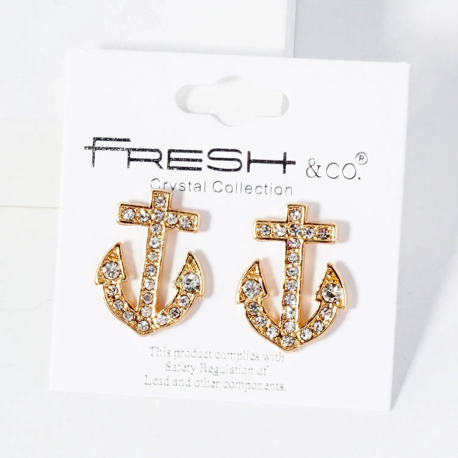 Nautical-Theme Crystal-Pave Anchor Stud Earrings