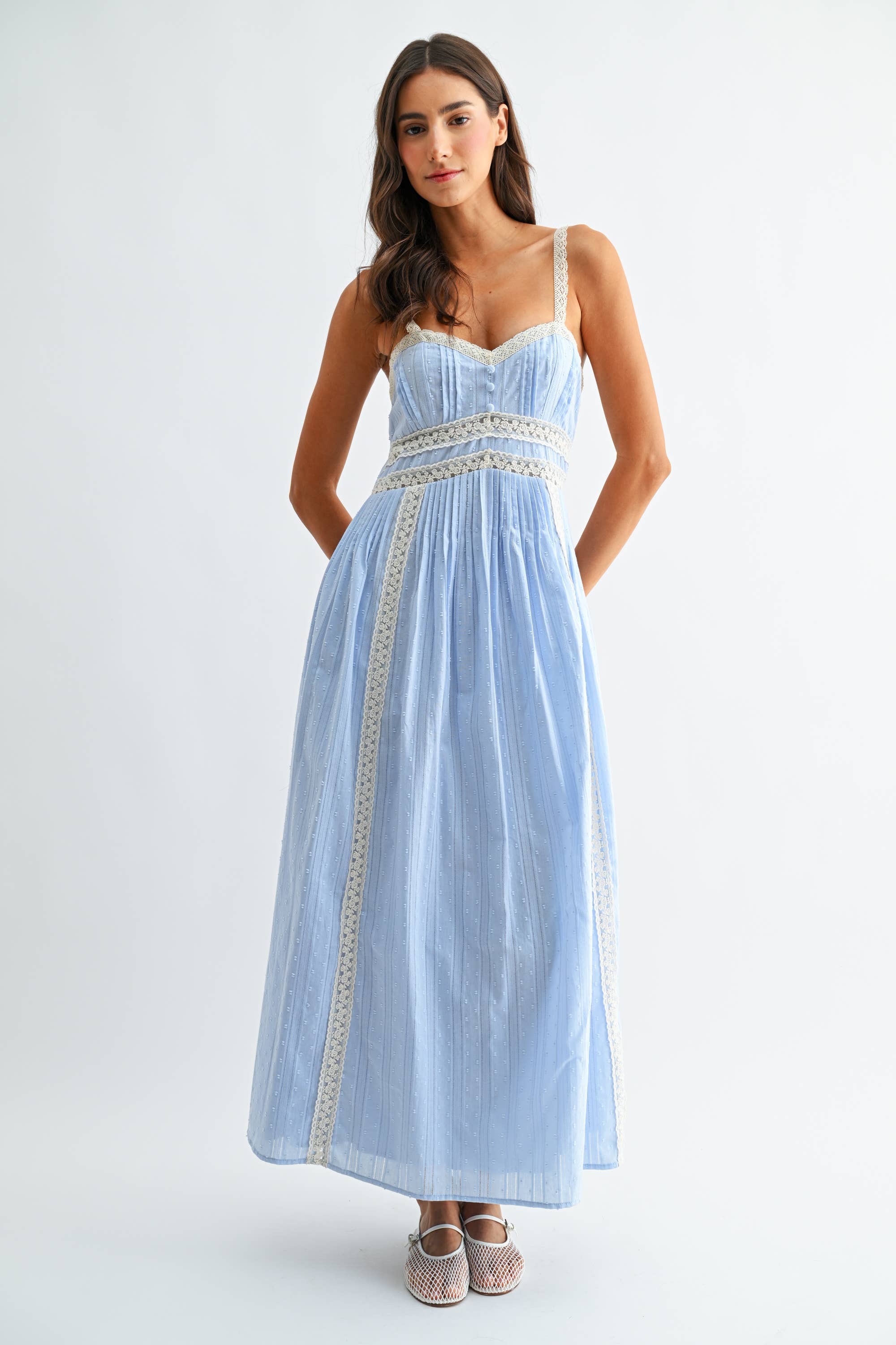 Breezy Blue Lace Trim Maxi Sundress