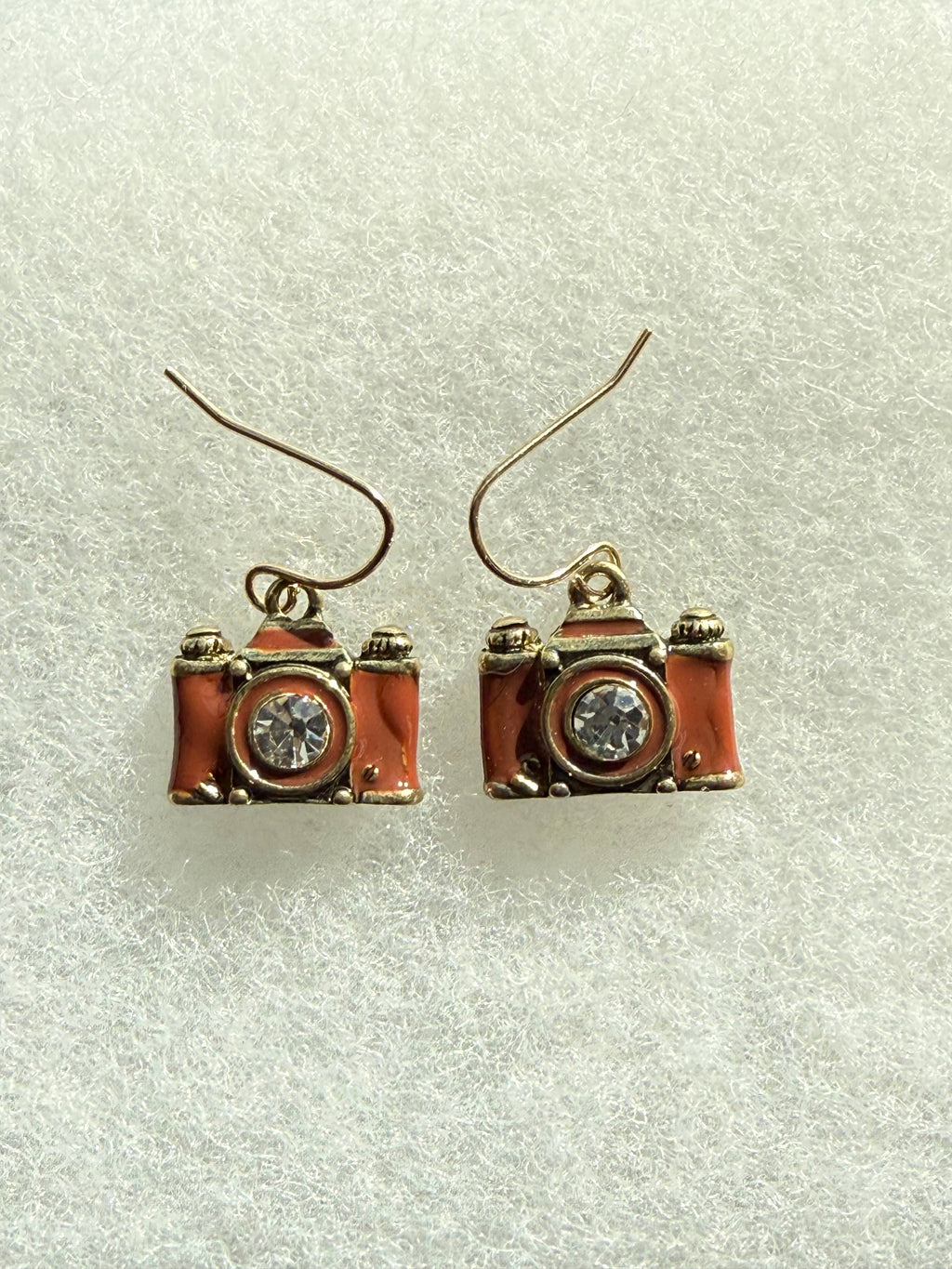 Crystal Lens Brown_Brass Film Camera Retro Earrings