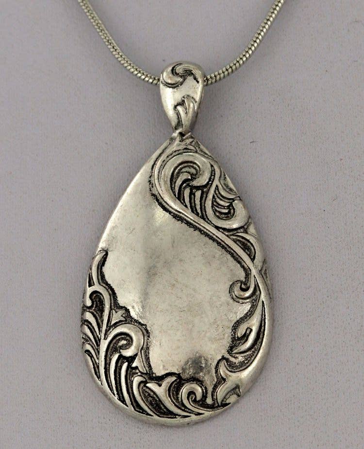 Burnished Silver Filigree Teardrop 16" Necklace