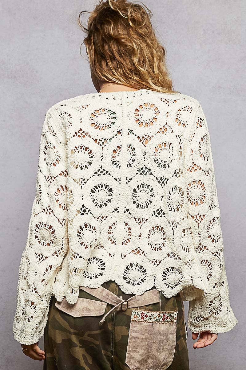 Open knitted button down crochet sweater cardigan