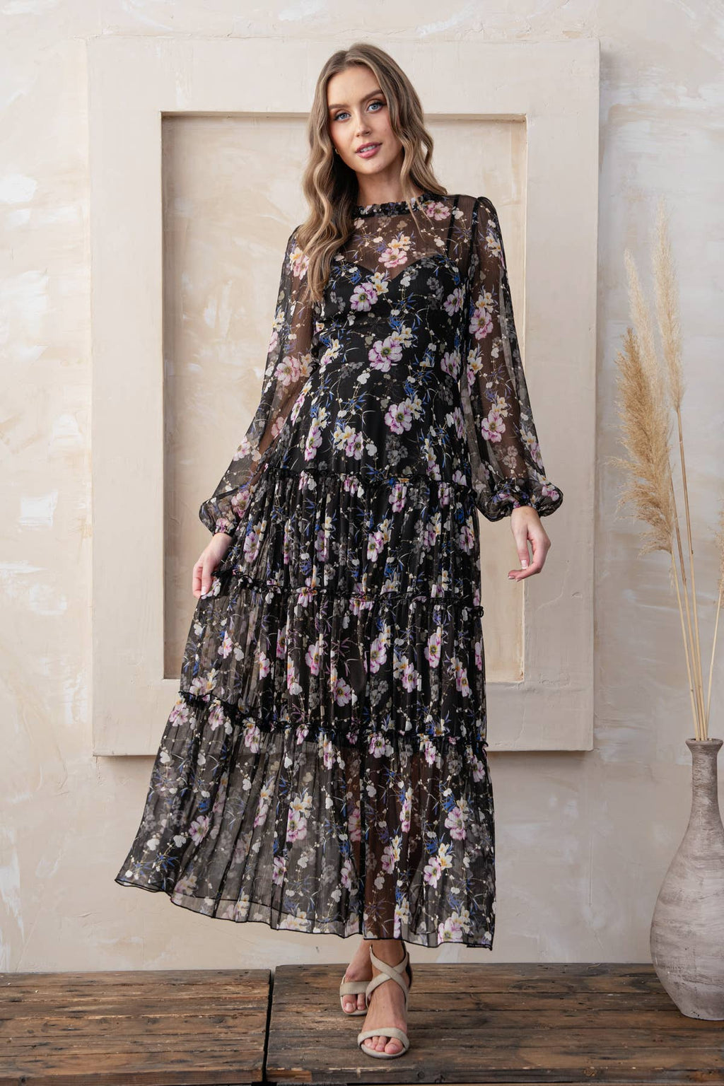 FLORAL PRINT SWEEHEARTNECK DRESS