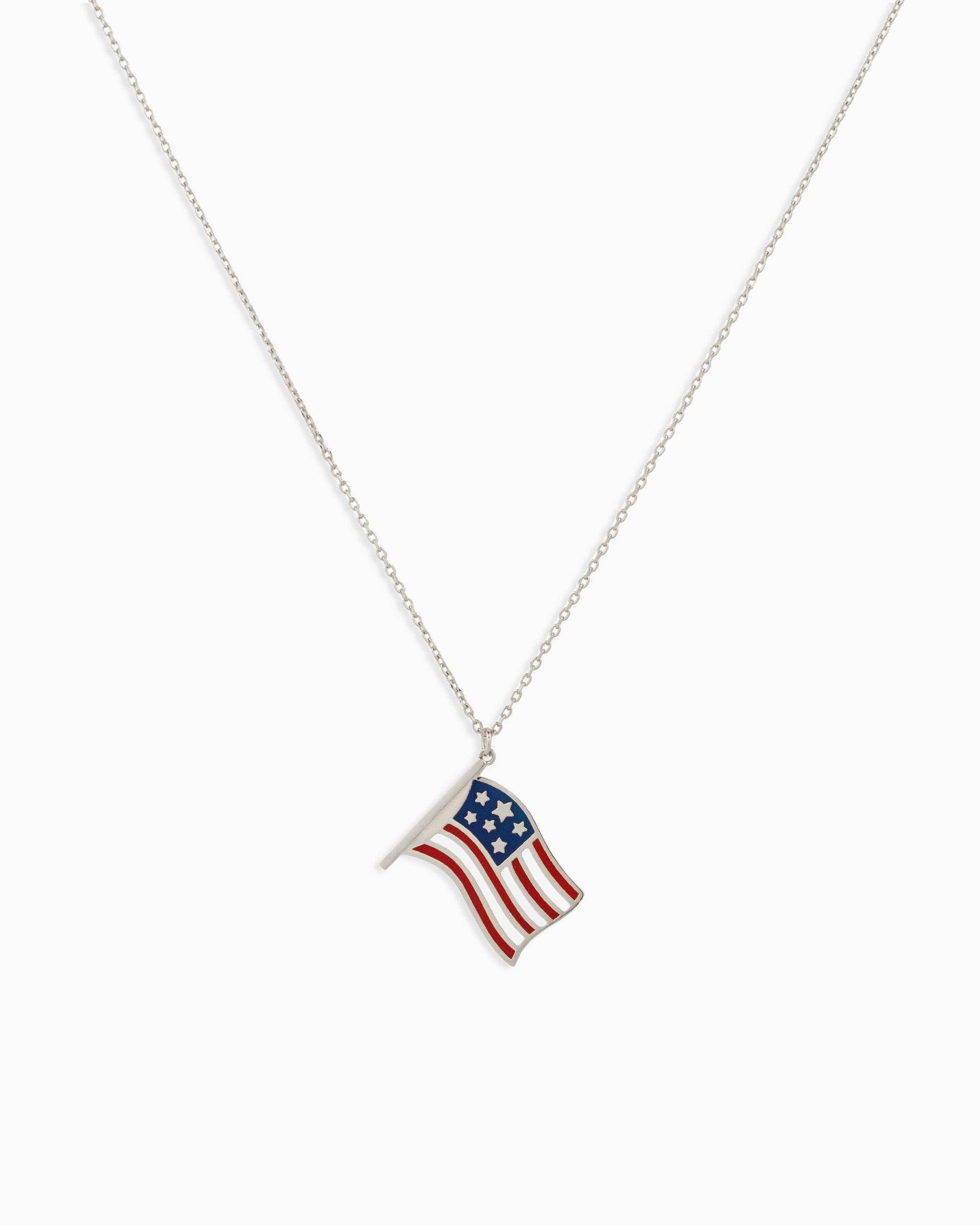 Patriotic Wavy American Flag Pendant Necklace