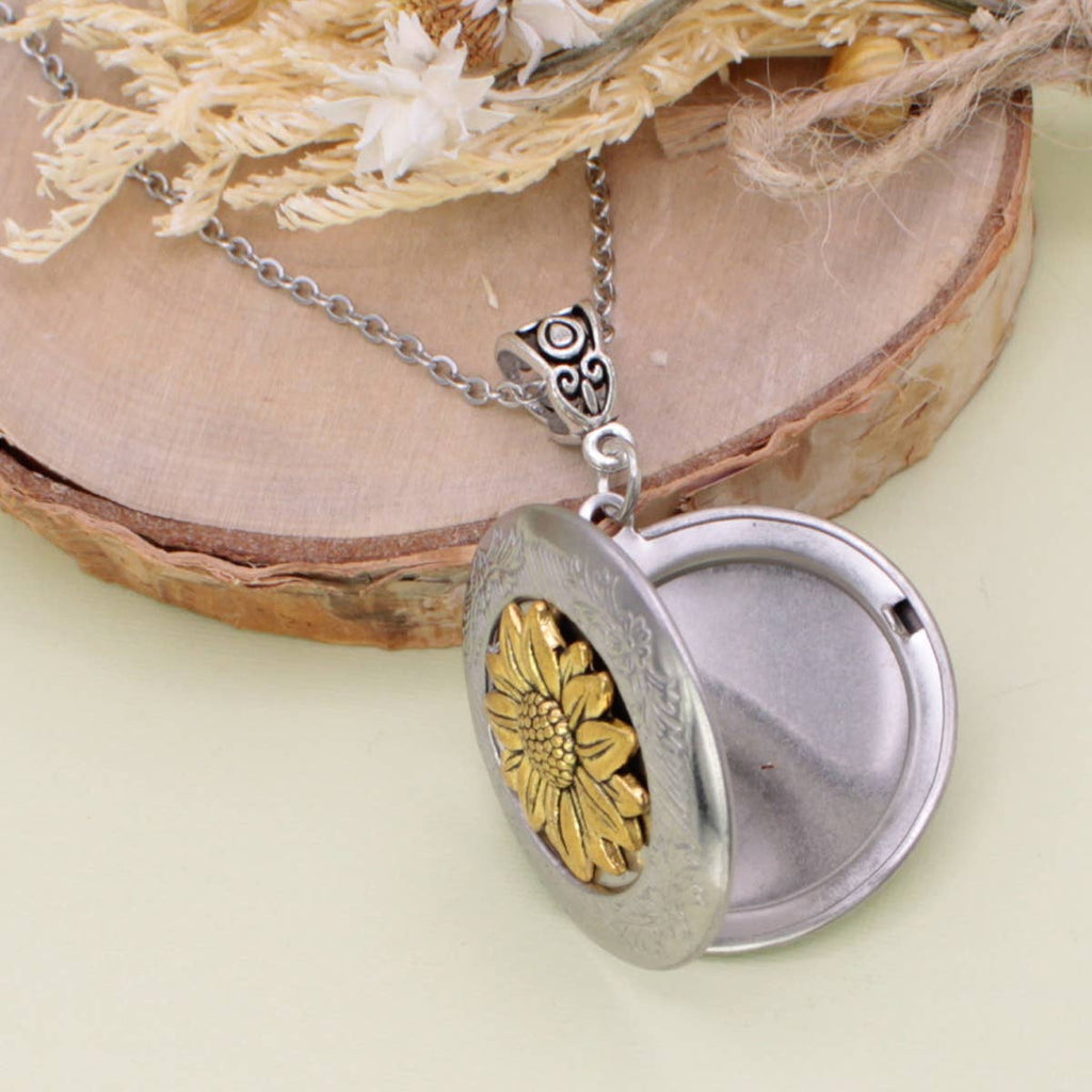 Vintage Memories Silver Gold Flower Locket Necklace