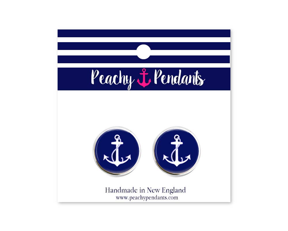 Earrings - Studs - Navy Anchor
