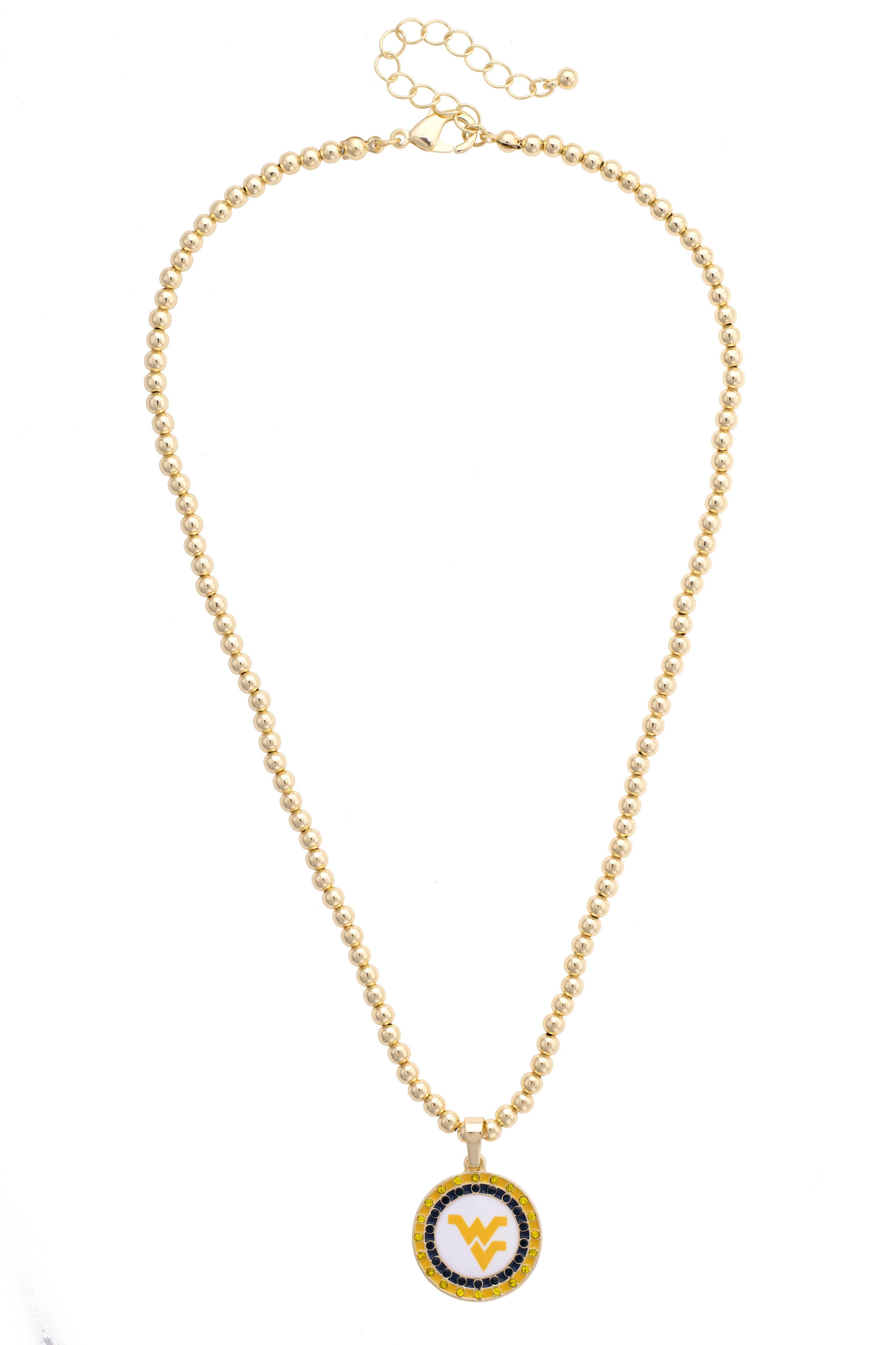 West Virginia Mountaineers Pave Disc Necklace in Shiny Gold