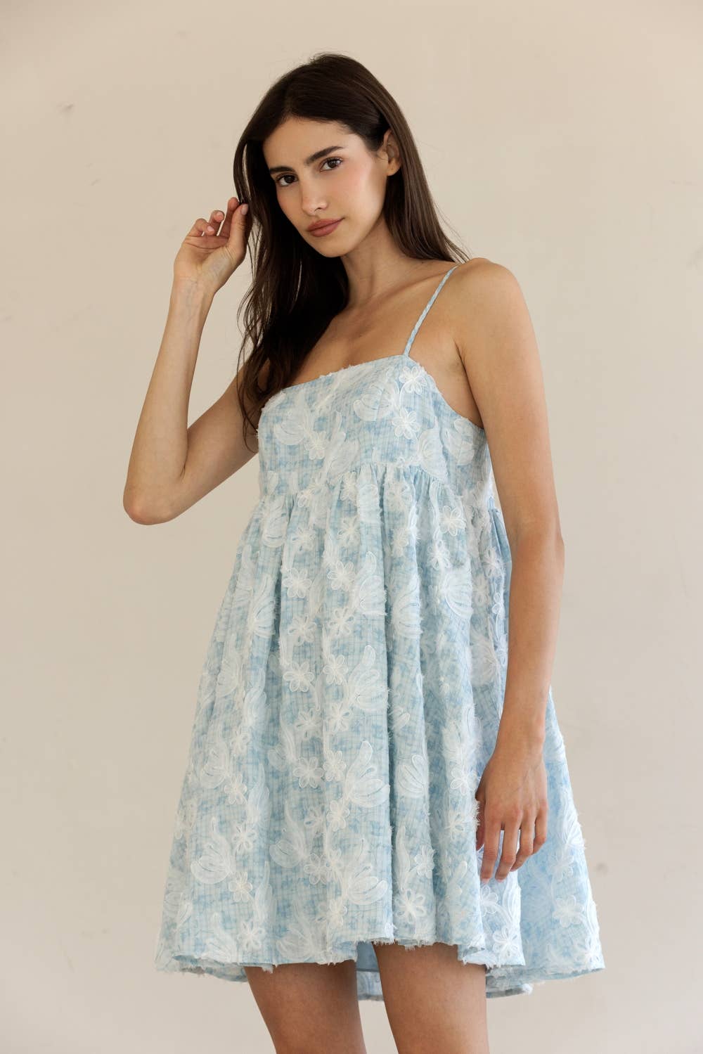 TEXTURED FLORAL PRINT MINI DRESS