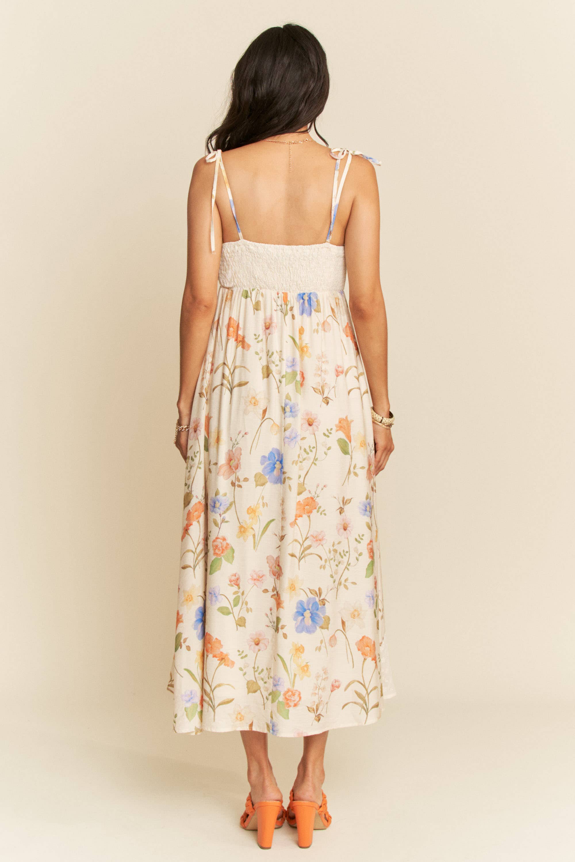 FLORAL LACE FABRIC DETAIL MAXI SLIP DRESS