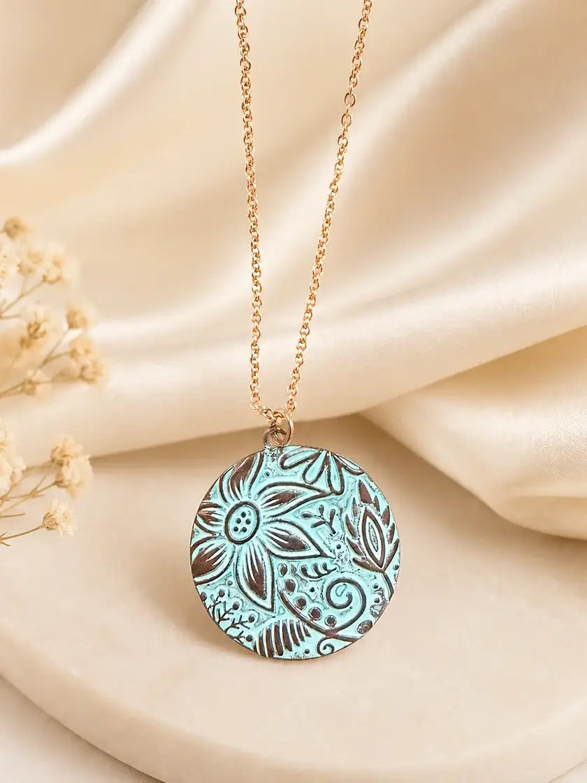 Antique WornSun Flower Metal Necklace