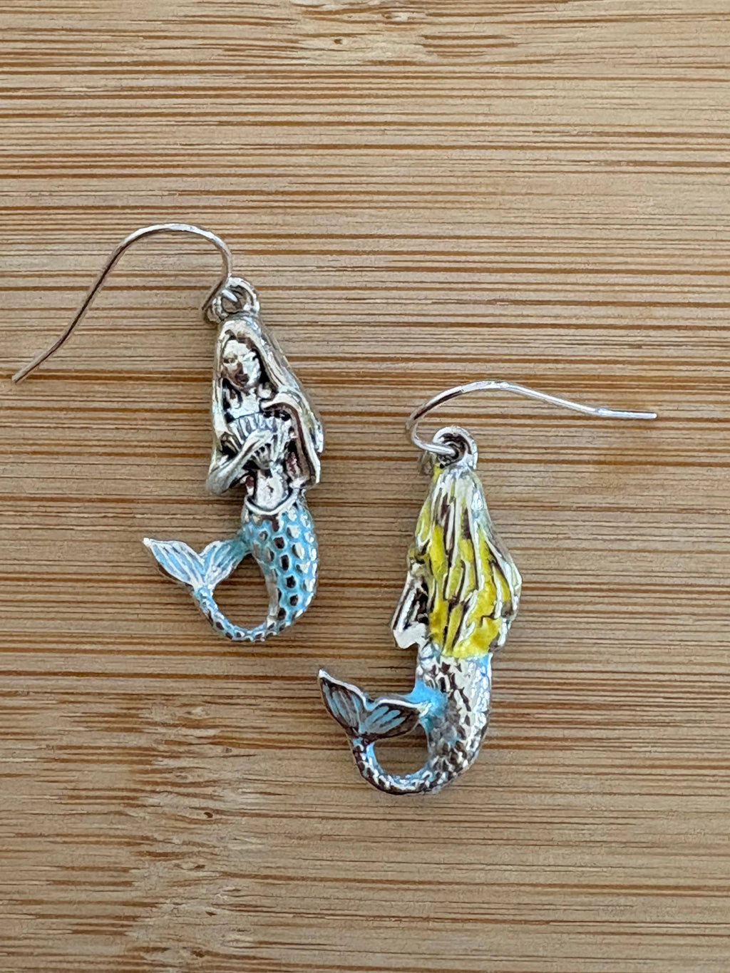 Silver_Turquoise_Yellow 3D Mermaid Metal Earrings