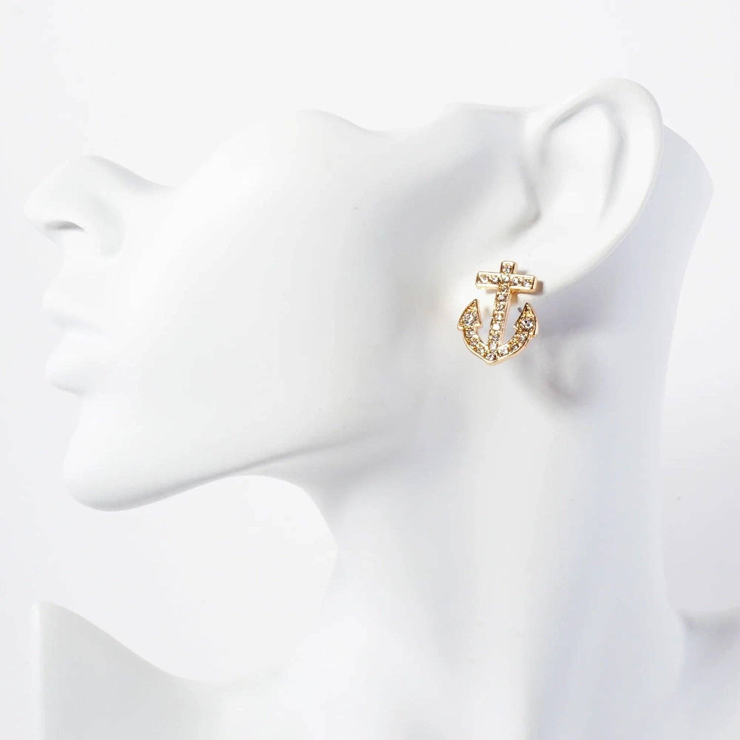 Nautical-Theme Crystal-Pave Anchor Stud Earrings