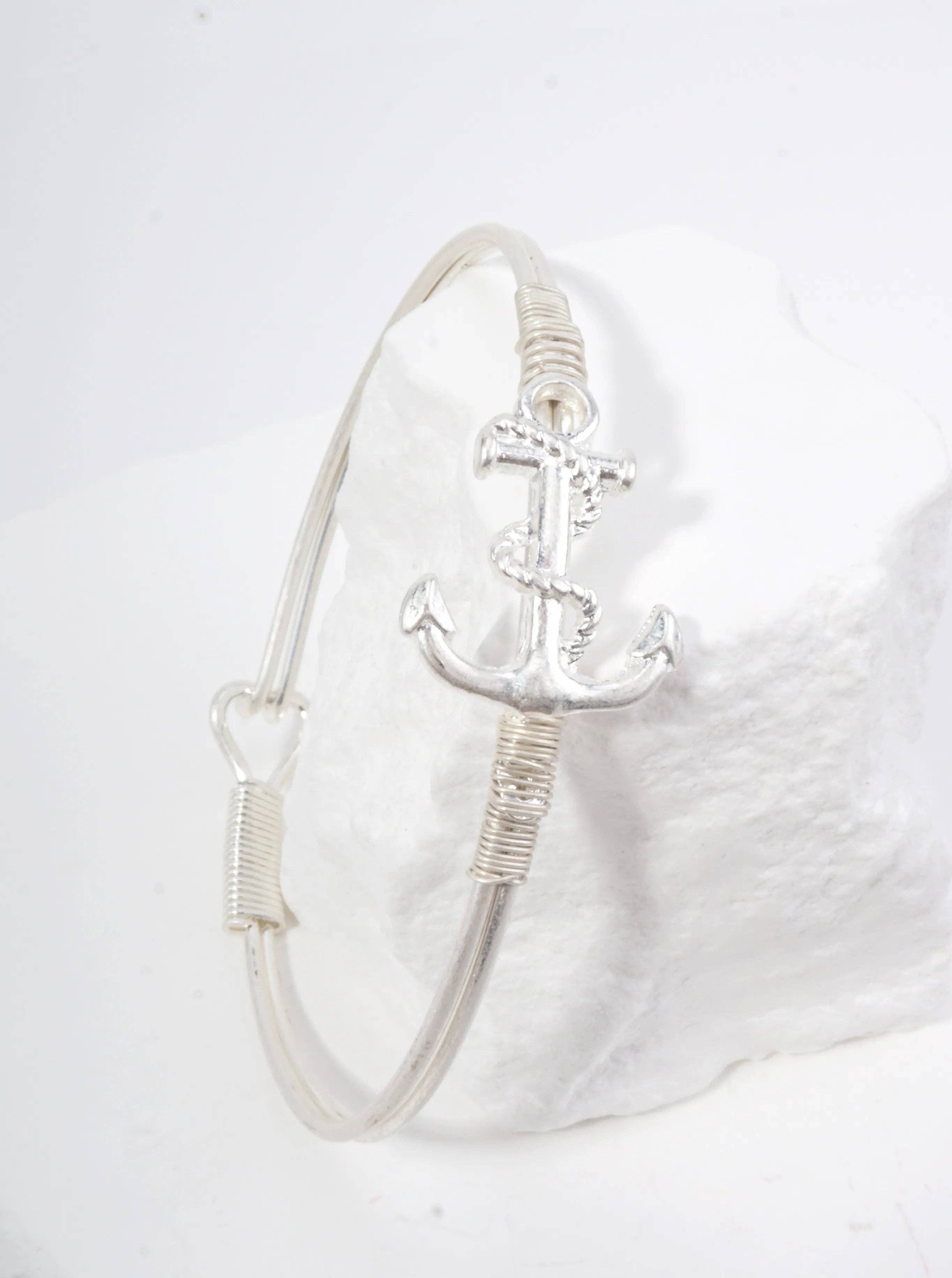 Hammered Anchor Hook Closure Cuff Bracelet