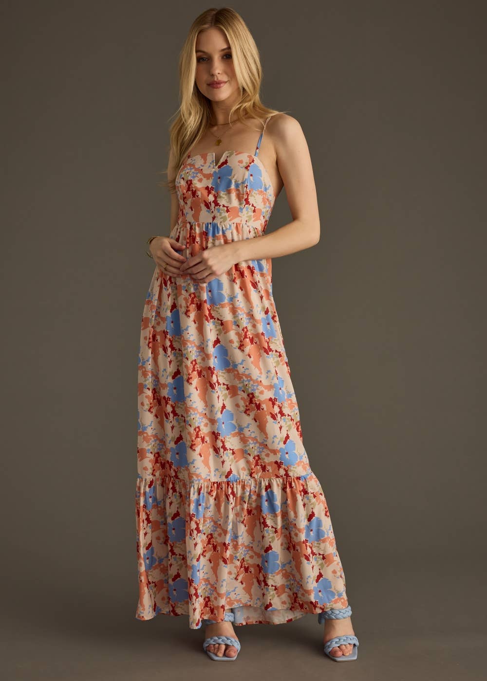 Orange & Blue Floral Maxi Dress