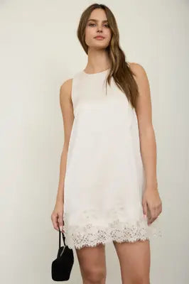 Satin Lace Shift Mini Dress
