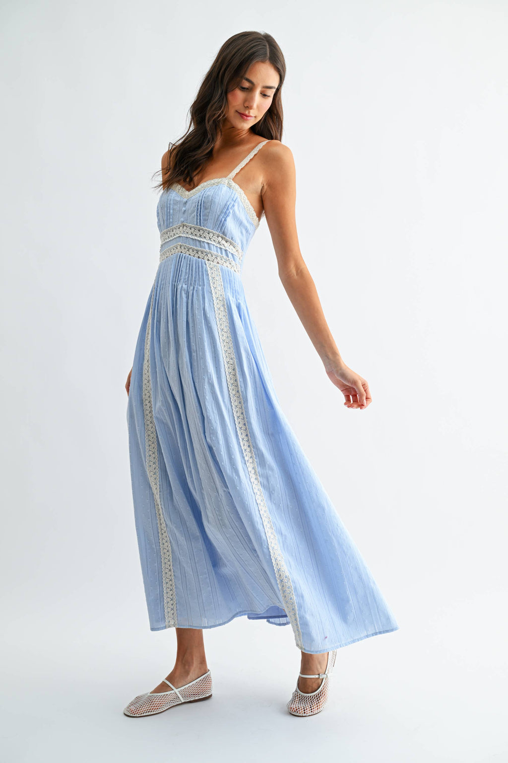 Breezy Blue Lace Trim Maxi Sundress