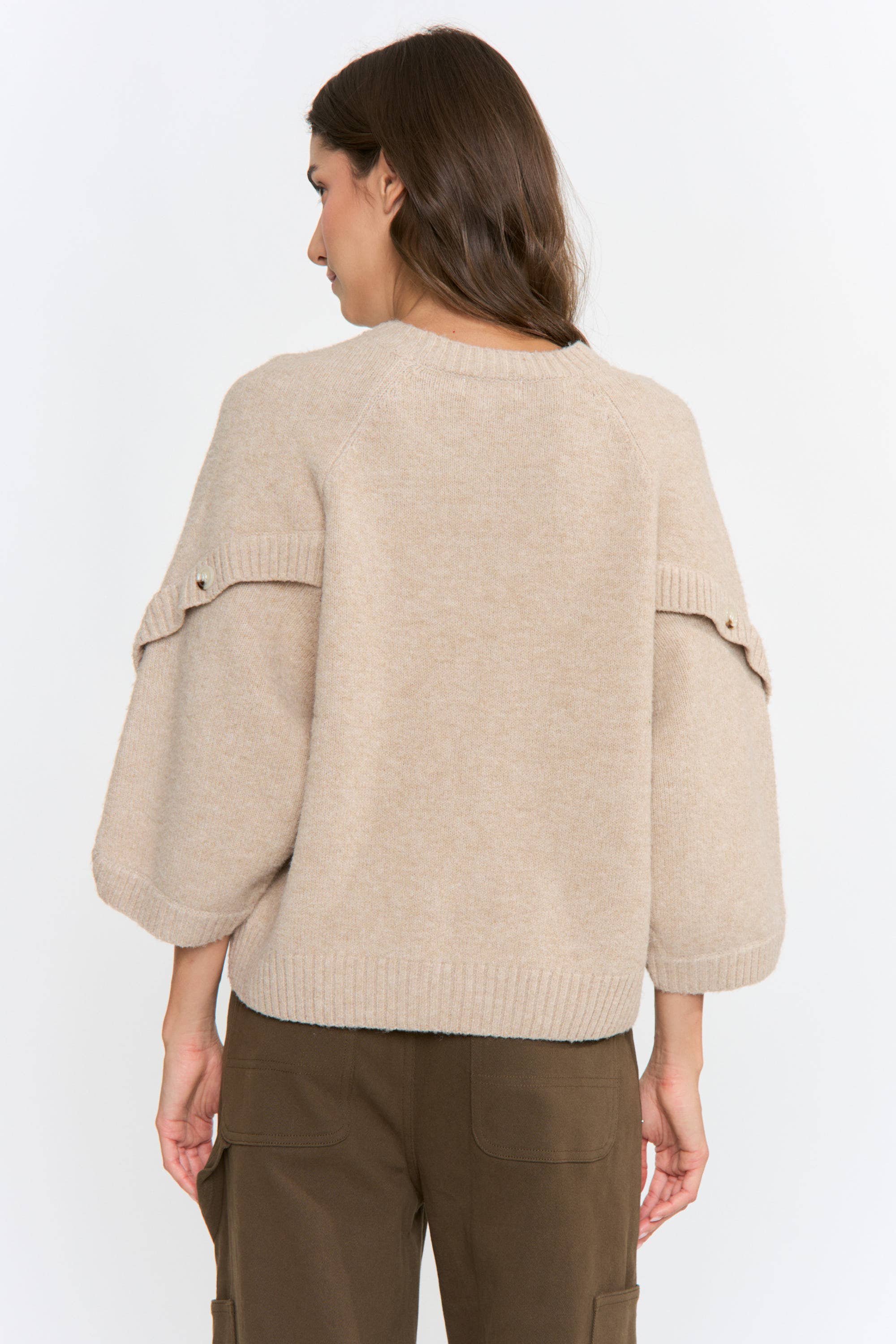BUTTON SLEEVE KNIT PULLOVER