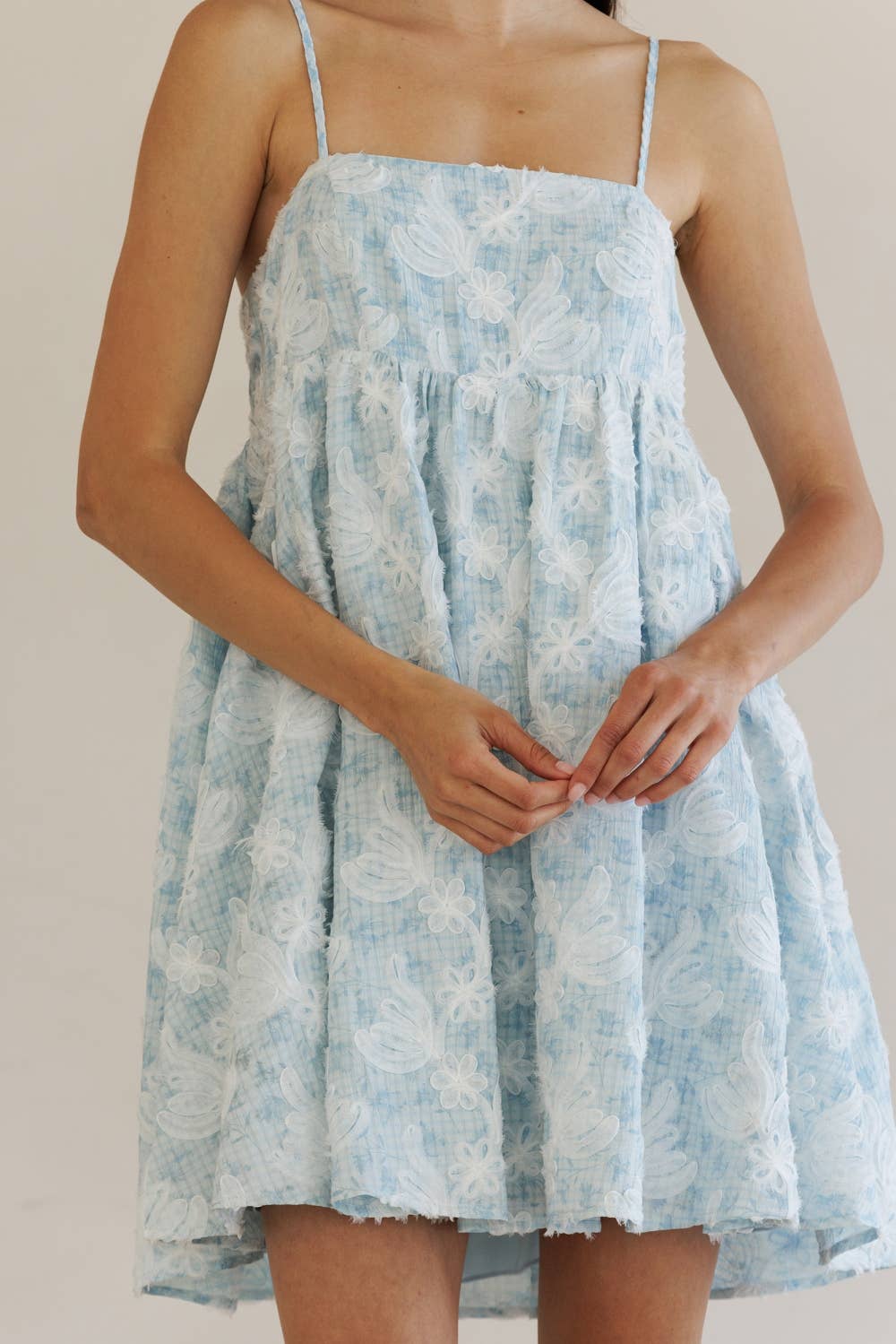 TEXTURED FLORAL PRINT MINI DRESS