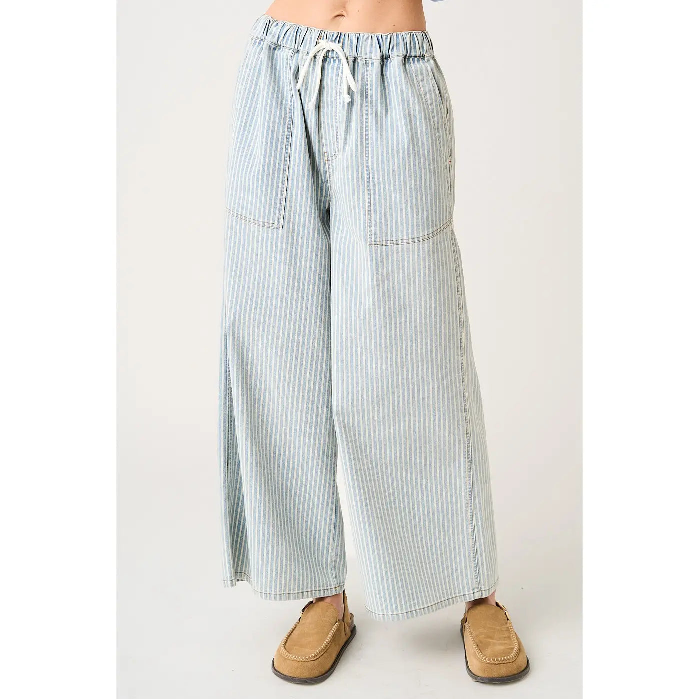 Striped Drawstring Elastic Waist Wide Leg Pants