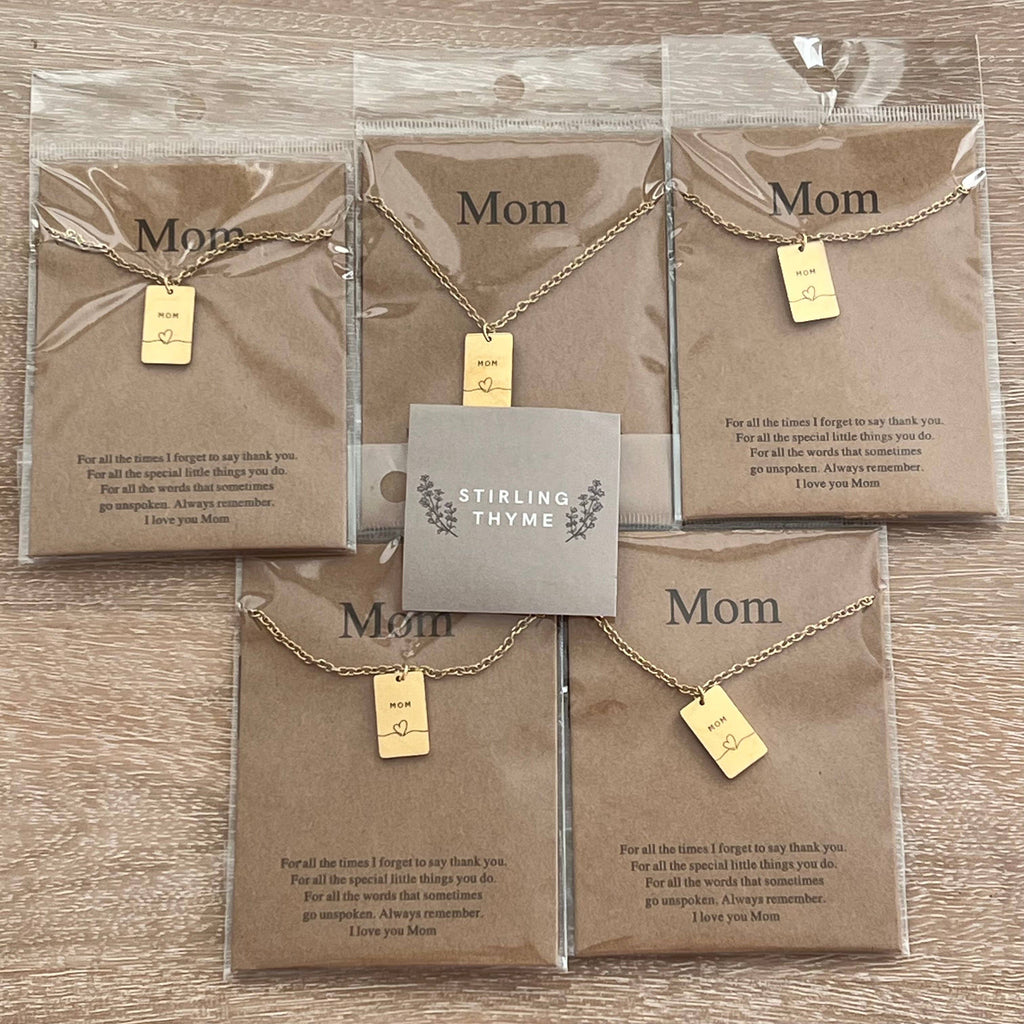 Mothers Day Necklace - "MOM" pendat and chain