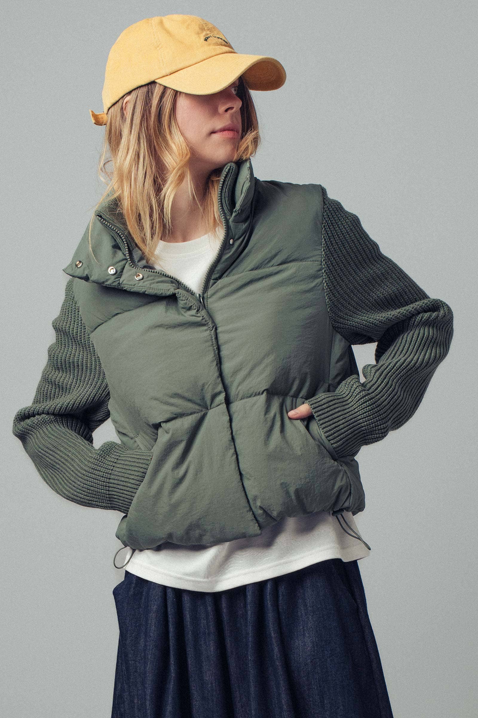 Sweater Knit Sleeves Padded Jacket