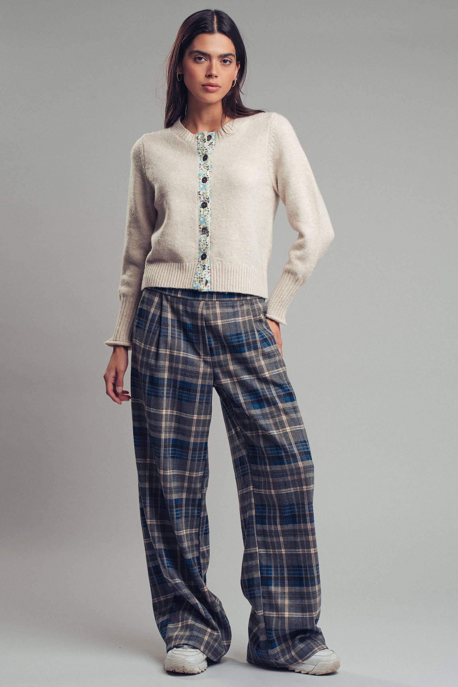 Floral Trim Wool Blend Cardigan