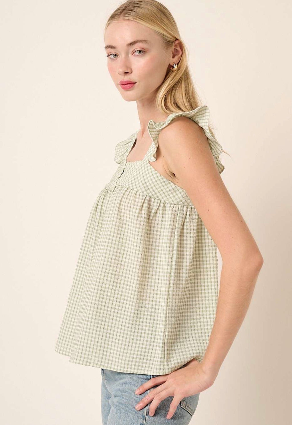 Button Front Ruffle Detail Blouse