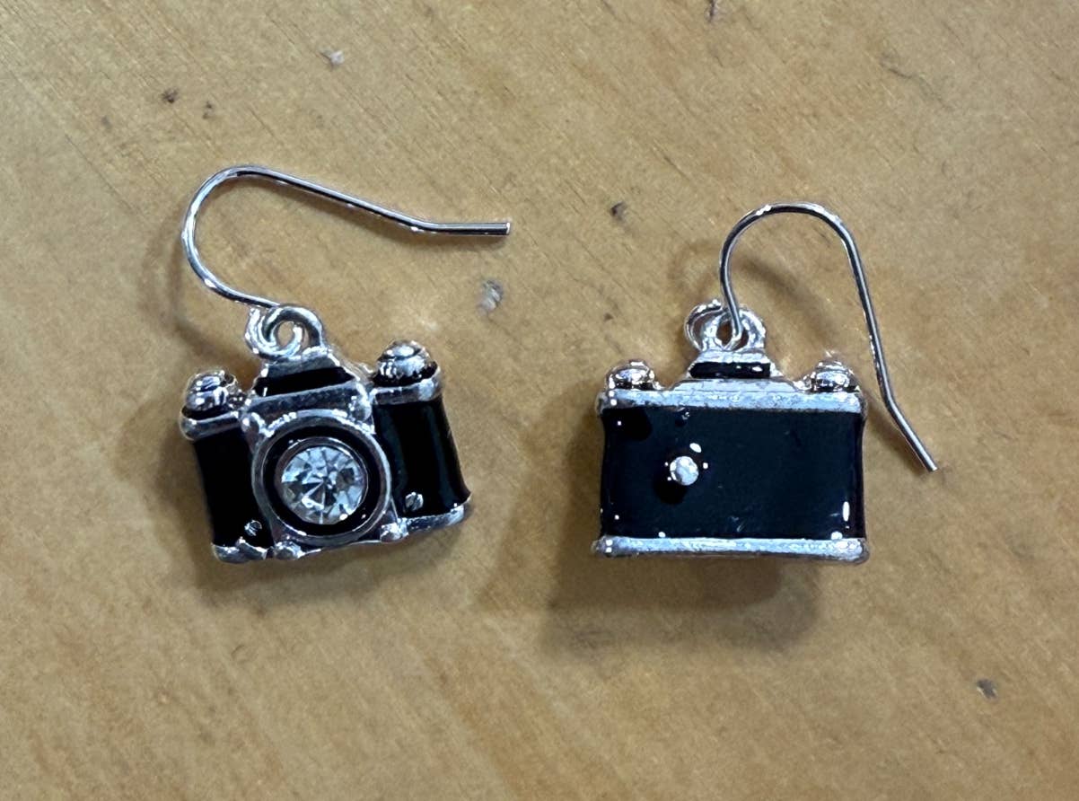 Crystal Lens Black_Silver Film Camera Retro Earrings