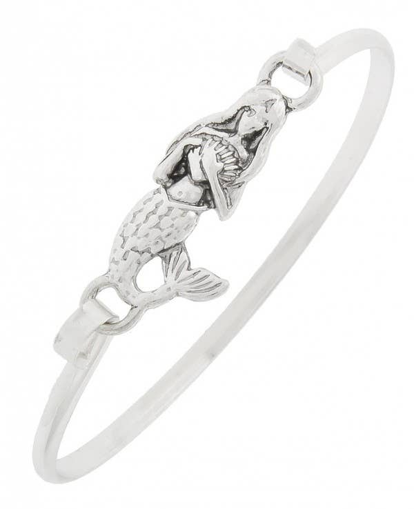 Antique Silver 3D Mermaid Brass Casting Bangle